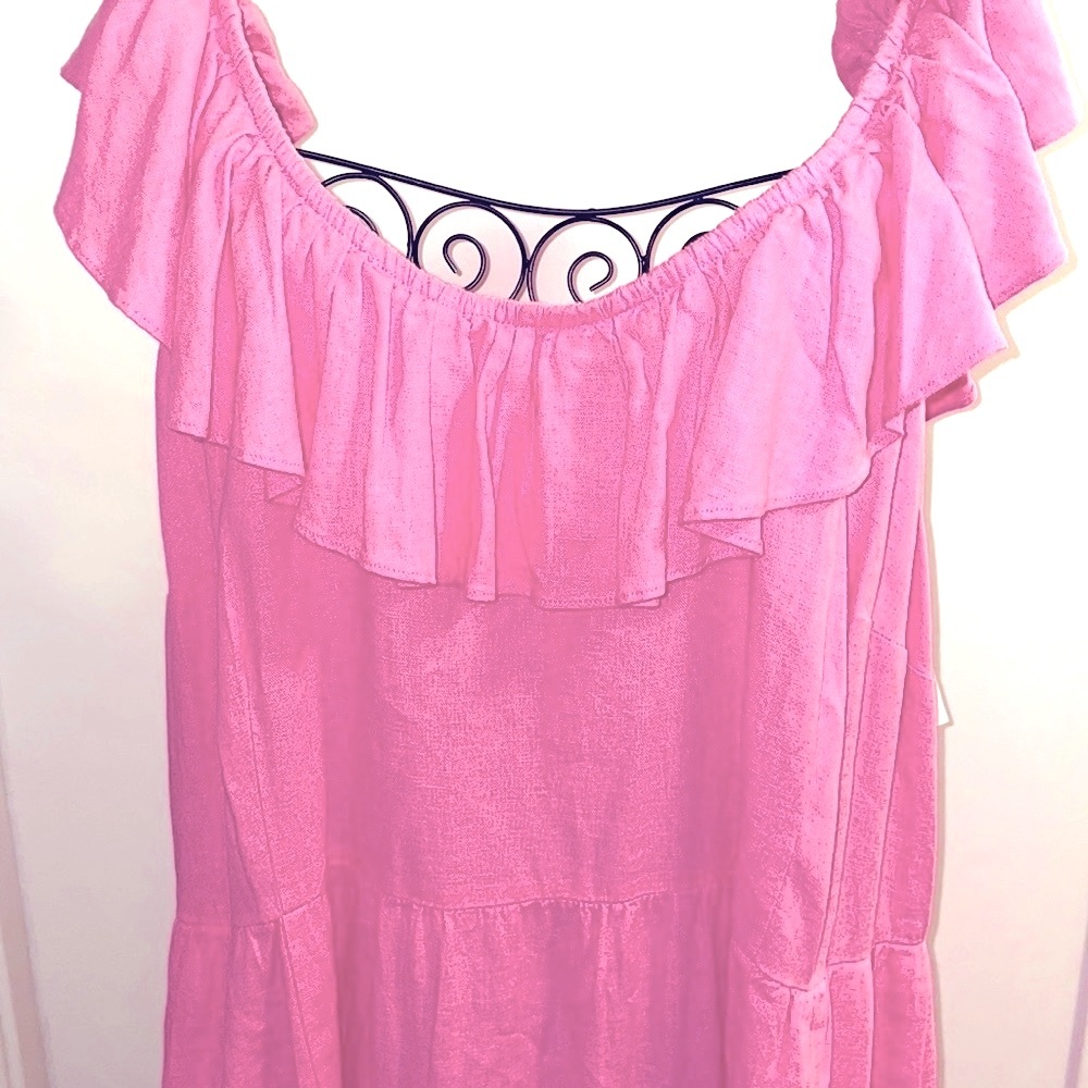 AVA & VIV Linen blend Ruffle maxi Empire Pink dress